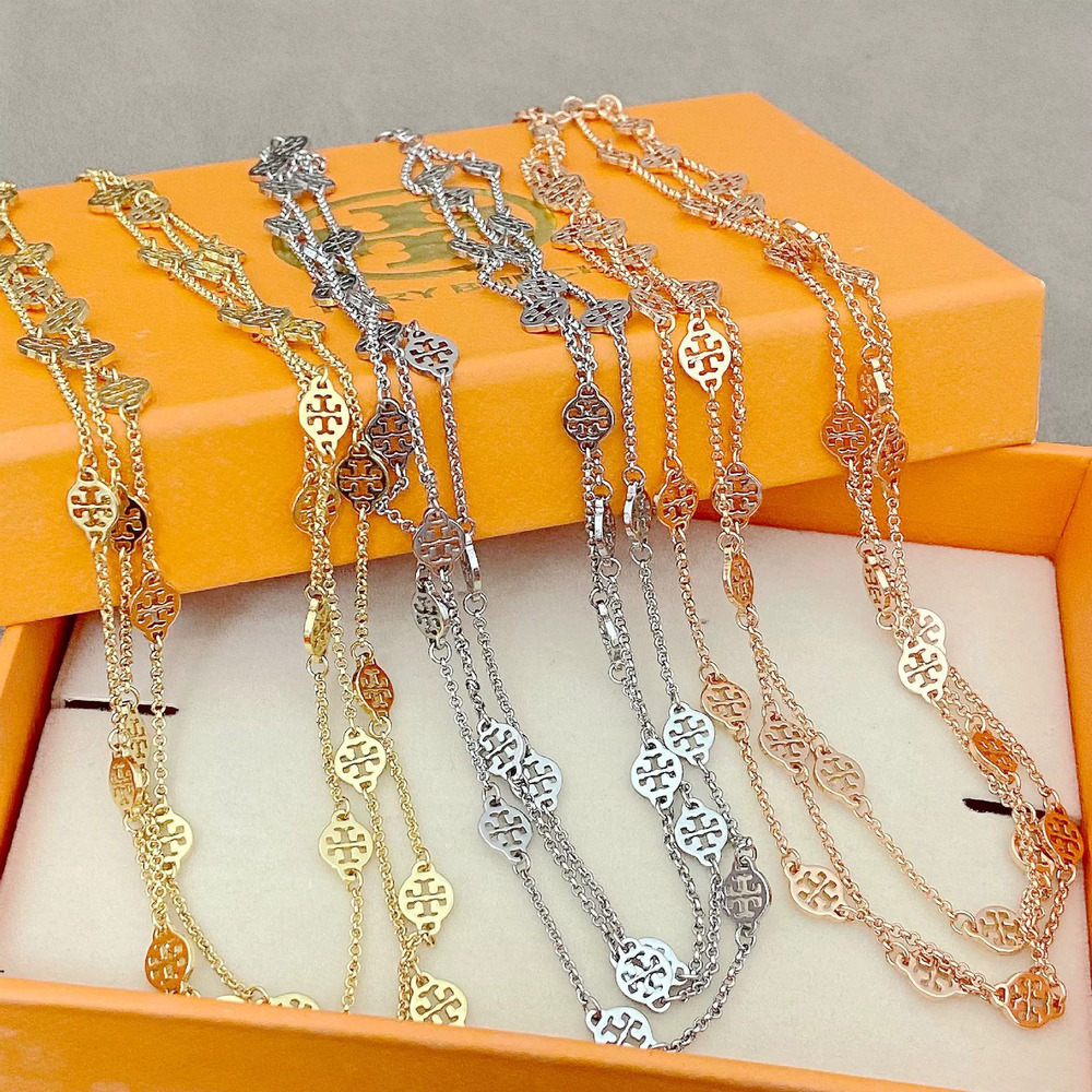Tory Burch Triple Layer Letter Round Necklace